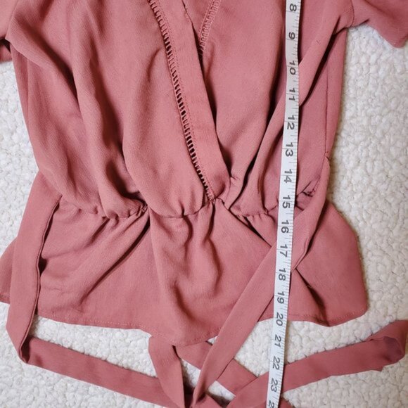 Sienna Sky Dusty Rose Peplum Blouse XS – V-Neck Short Sleeve Top - Picture 6 of 8